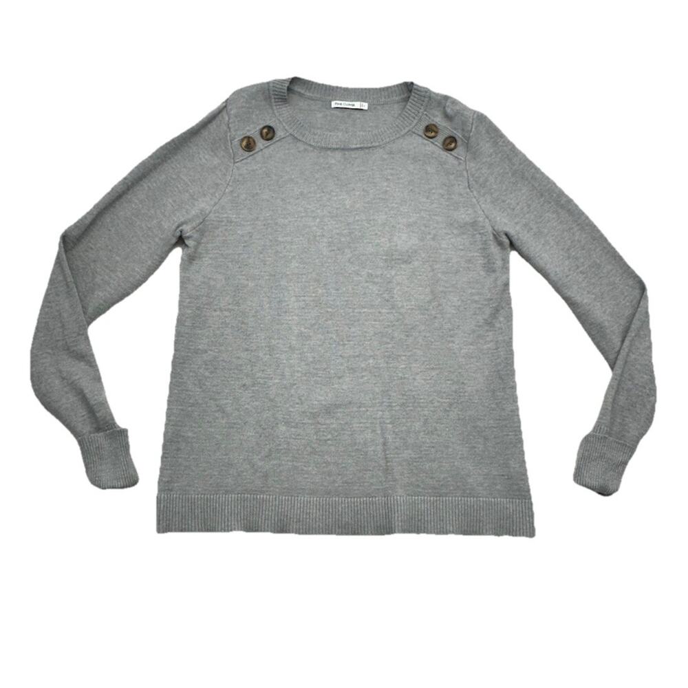 Pink Clover Womens Size Large Sweater Carson Gray Cuffed Sleeve Button Accent